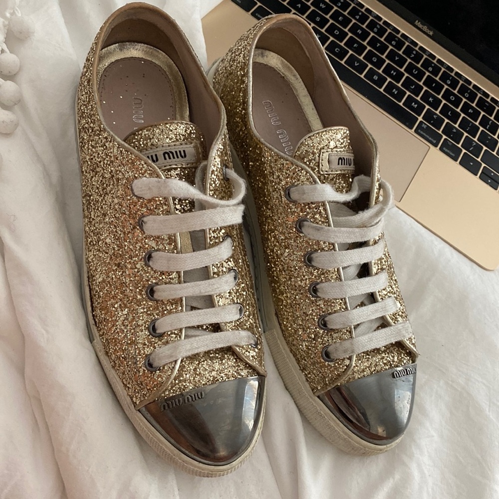 Miu miu gold sneakers